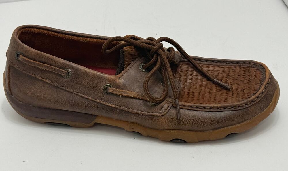 Twisted X Women’s Shaggy Hair-On-Hide Leather Driving Mocs Brown WDM0061 Sz 8.5M
